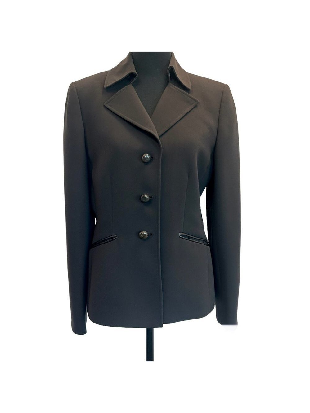 Tahari Arthur S. Levine dark chocolate brown blazer faux leather trim Sz 8